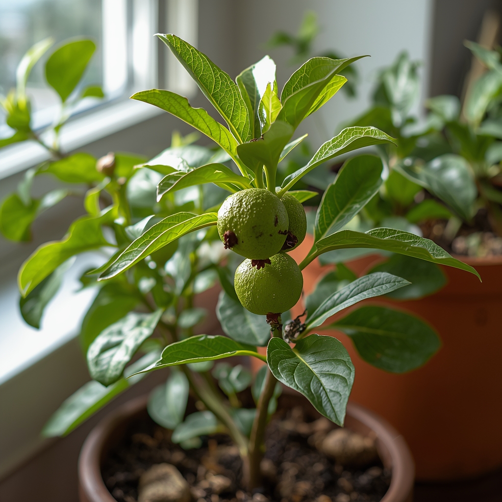 Mlada biljka guave u saksiji