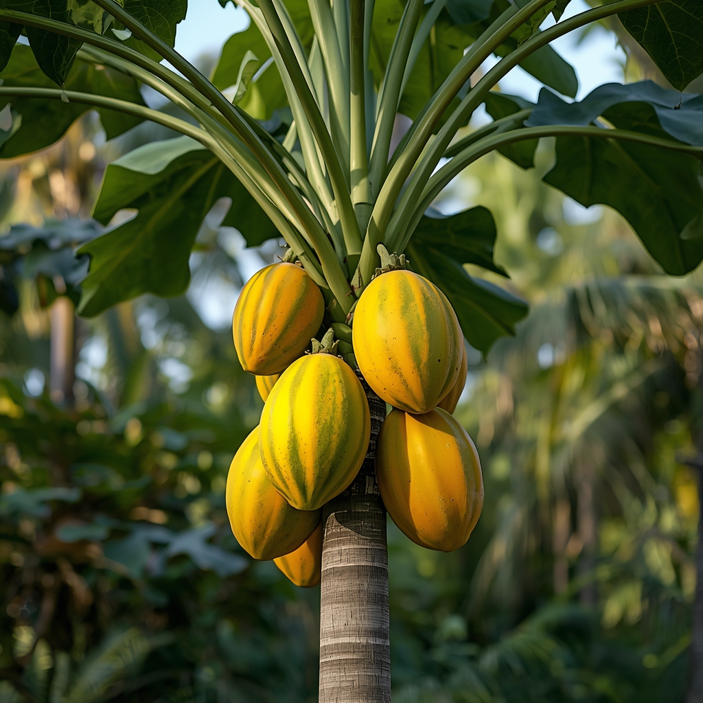 Biljka papaje sa zrelim tropskim plodovima