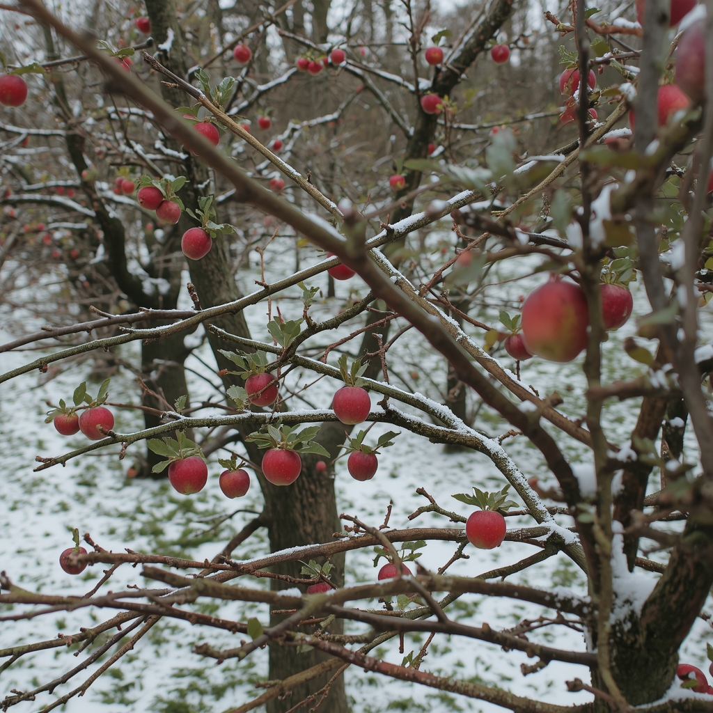 Zimska rezidba jabuka u voćnjaku – obrezivanje oštećenih i suvišnih grana za bolju plodnost.